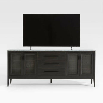 Enzo 72" Black Storage Media Console with Marble Top.