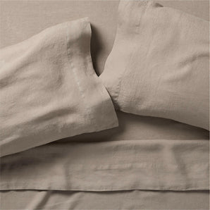 Natural European Flax Certfied Linen Clay Taupe Queen Bed Sheet Set.