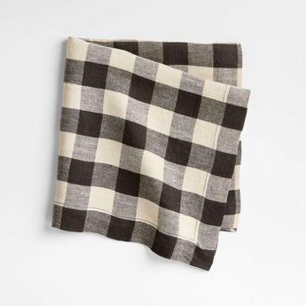 Marin Black and Natural EUROPEAN FLAX ™-Certified Linen Buffalo Check Napkin.