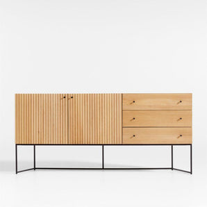 Evie 70" Natural Elm Wood and Iron Storage Media Console