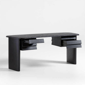 Gallerie 72.25" Black Oak Wood Curved Desk with Drawers.