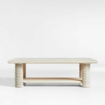 Garde Whitewashed Oak Wood 55.5" Rectangular Coffee Table with Shelf.