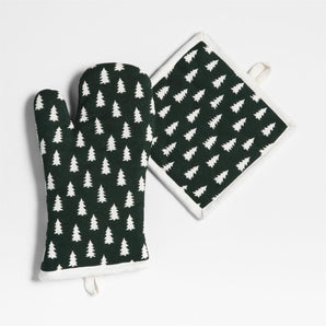 Green Trees Organic Cotton Oven Mitt and Pot Holder Set