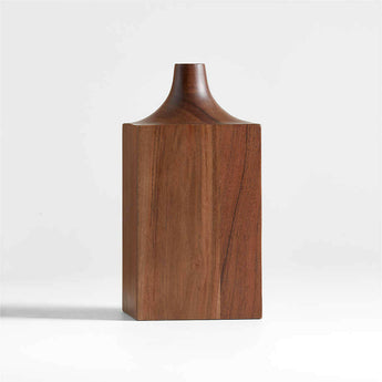 Izumo Small Walnut Wood Vase 7.5".