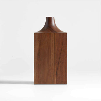 Izumo Small Walnut Wood Vase 7.5".