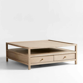 Keane Weathered Natural Wood 45" Square Storage Coffee Table.