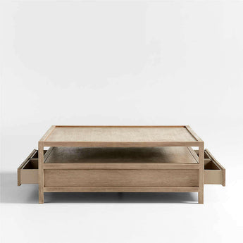 Keane Weathered Natural Wood 45" Square Storage Coffee Table.