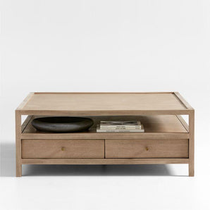 Keane Weathered Natural Wood 45" Square Storage Coffee Table.