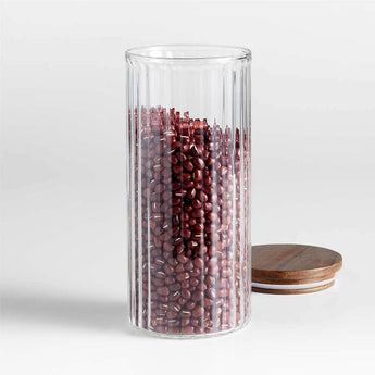 Medium Plisse Glass Canister with Wood Lid by Laura Kim.