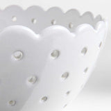 Large White Scallop Eyelet Stoneware Colander by Laura Kim.
