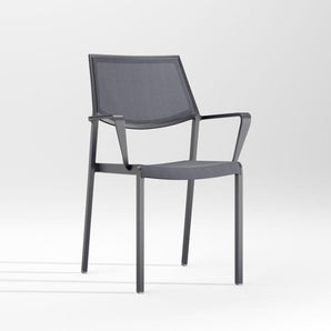 Silla de comedor de exterior apilable cuadrada de malla Lanai con brazos