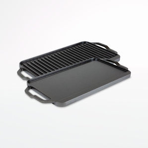 Parrilla/plancha reversible de hierro fundido sazonado con dos quemadores Lodge® Chef Collection