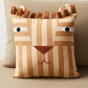 Kids Lion Face Striped Embroidered Throw Pillow