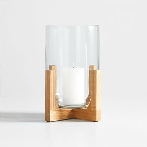 Lois Glass Hurricane Candle Holder with Wood Base 8.5"