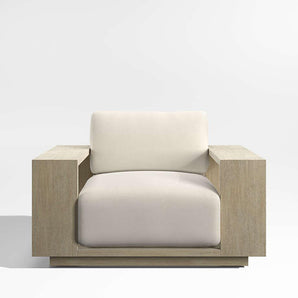 Mallorca Wood Outdoor Lounge Chair with Taupe Cushion.