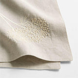 Marin Embroidered Dill Flower Warm Natural EUROPEAN FLAX ™-Certified Linen Dinner Napkin.