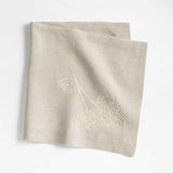 Marin Embroidered Dill Flower Warm Natural EUROPEAN FLAX ™-Certified Linen Dinner Napkin.