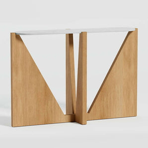 Miro White Marble Console Table with Wood Base.