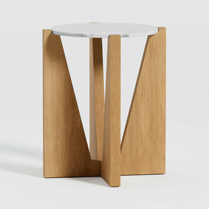 Miro Marble Round End Table with Natural Oak Wood Base