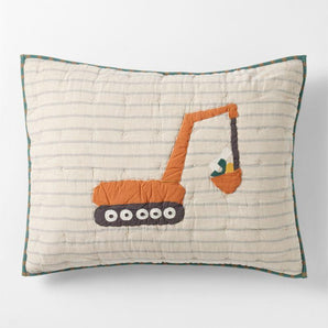 Funda de almohada de algodón orgánico con diseño de camiones modernos para niños