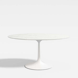 Mesa de comedor de bistró ovalada Nero Marble y metal blanco