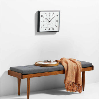 Tate Walnut Slatted Bench with Charcoal Cushion.