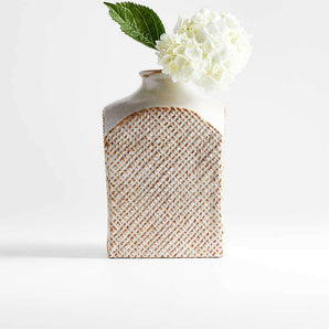 Nikko Small Square Off White Ceramic Vase 9".