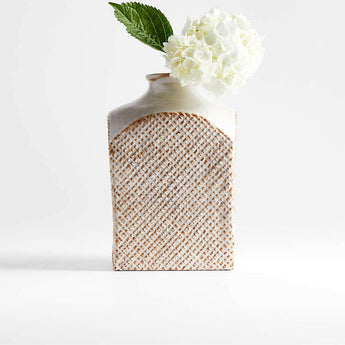 Nikko Small Square Off White Ceramic Vase 9".