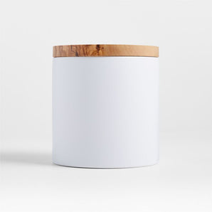 Olivewood and Matte Ceramic Canister