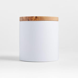 Recipiente de madera de olivo y cerámica mate