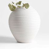 Otsu Round White Ceramic Textured Vase 12".