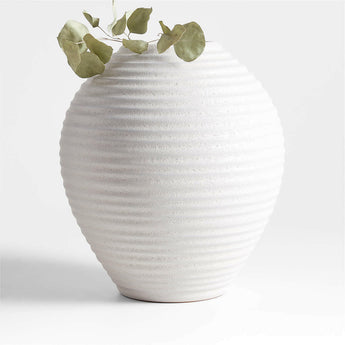 Otsu Round White Ceramic Textured Vase 12".