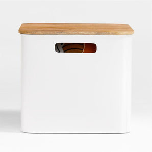 Contenedor de piso de metal con tapa de madera para niños