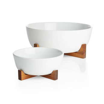 Oven-to-Table Small Serve Bowl with Wood Stand.
