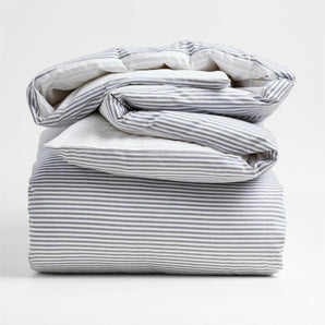 Oxford Shirting Light Indigo Blue Organic Cotton Reversible King Duvet Cover.