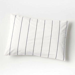 Organic Percale Cotton Striped Pewter Grey Standard Pillow Sham.