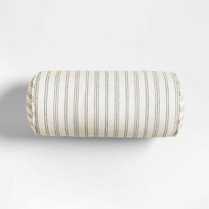 Portofino Cotton Striped Bolster 16"x8" Arctic Ivory Throw Pillow.