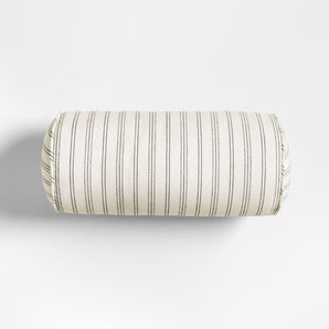 Portofino Cotton Striped Bolster 16"x8" Arctic Ivory Throw Pillow.