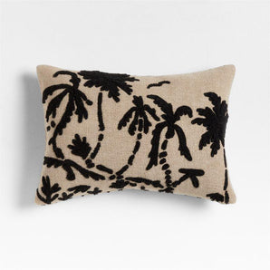 Praia Reversible Embroidered Palm Tree Striped Throw Pillow