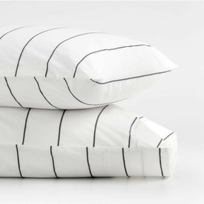 Organic Percale Cotton Striped Pewter Grey King Pillowcases, Set of 2.