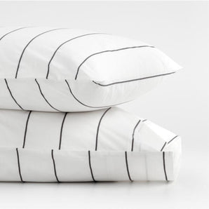 Organic Percale Cotton Striped Pewter Grey King Pillowcases, Set of 2.