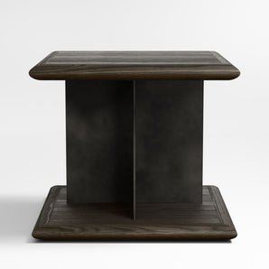 Mesa auxiliar cuadrada de madera de fresno ebonizado y metal Preto