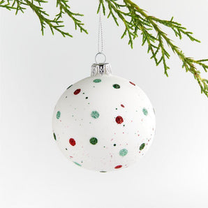 Glitter Dot White Glass Ball Christmas Tree Ornament
