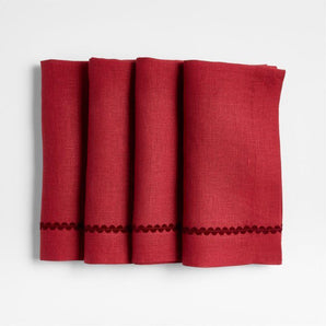 Red Rickrack Trim Napkins, Set of 4