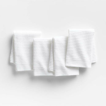 Ribbed Bar Mop White Organic Cotton Dishcloths, Set of 4.