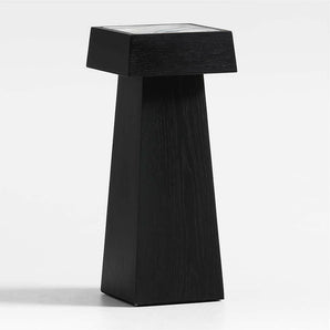 Seriana Charcoal Oak Wood and Marble Square Pedestal End Table.