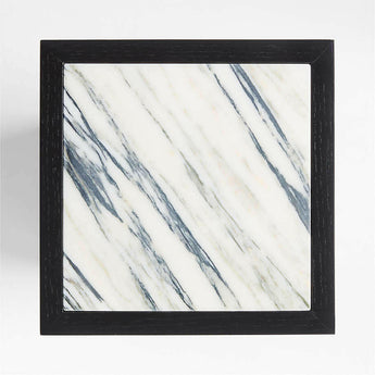 Seriana Charcoal Oak Wood and Marble Square Pedestal End Table.