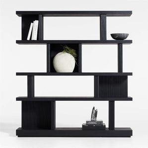 Shelter 72" Wide Charcoal Wood Open Room Divider Bookcase with Shelves.