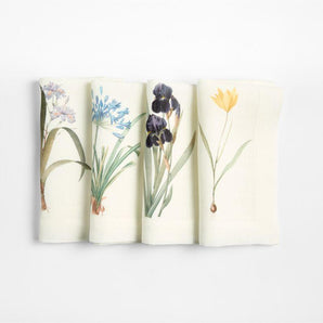 Spring Floral Printed Linen Napkins, Set of 4