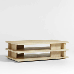 Stria Cerused Natural Oak Wood 56" Rectangular Storage Coffee Table.